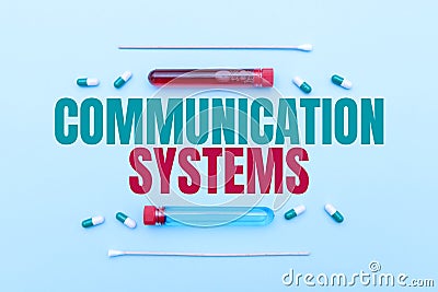Text caption presenting Communication Systems. Conceptual photo Flow of Information use of Machine to transmit signals Stock Photo