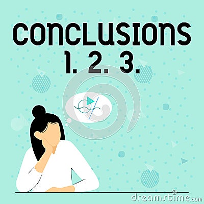 Text caption presenting Conclusions 1. 2. 3.. Business overview Lists of Suppositions Numbers of presumptions Stock Photo
