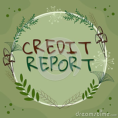 Text caption presenting Credit Report. Internet Concept Borrowing Rap Sheet Bill and Dues Payment Score Debt History Stock Photo