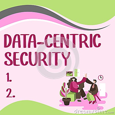 Text caption presenting Data Centric Security. Business showcase involves the retrieved values from the database by the Stock Photo