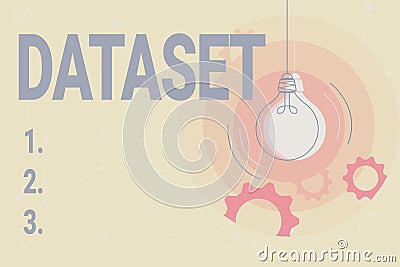 Text caption presenting Dataset. Business approach collection of numbers or values that relate to a particular subject Stock Photo