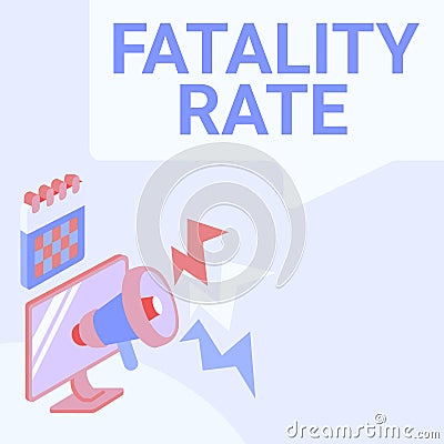 Text caption presenting Fatality Rate. Word Written on calculated number of deaths over a specific range of period Stock Photo