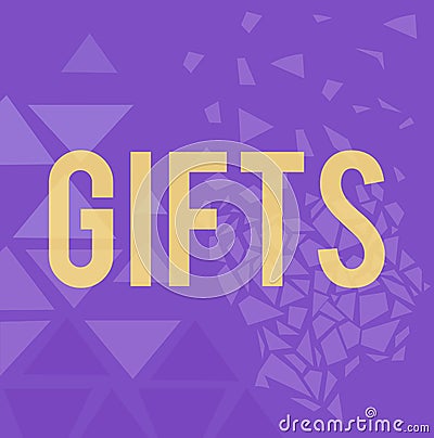 Conceptual display Gifts. Internet Concept a thing given willingly to someone without payment or a present Colorful Stock Photo