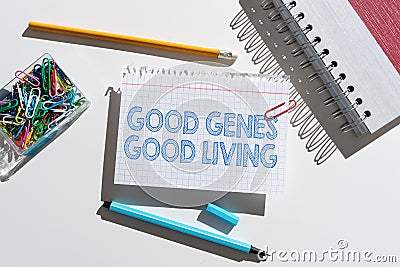 Text caption presenting Good Genes Good Living. Internet Concept Inherited Genetic results in Longevity Healthy Life Stock Photo