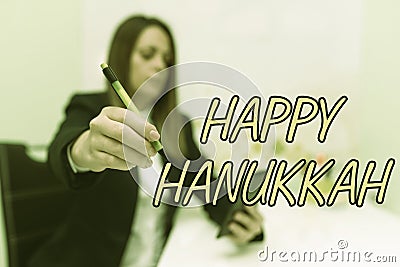 Text sign showing Happy Hanukkah. Business overview a day related with scary aspect, haunted house, and a candy Stock Photo