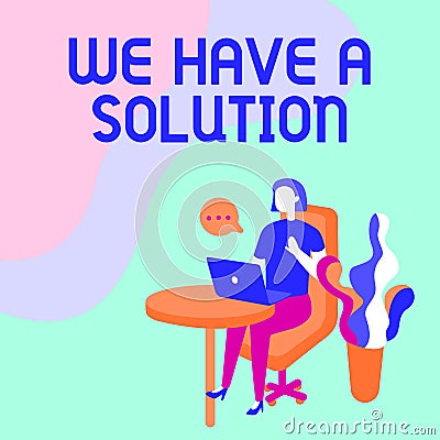Text caption presenting We Have A Solution. Internet Concept Presenting answers to the problems Showing Results Woman Stock Photo