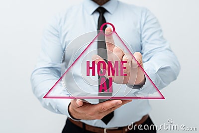 Text caption presenting Home Ai. Internet Concept home solution that enables automating the bulk of electronic Stock Photo