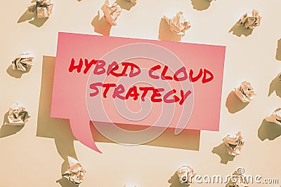 Text caption presenting Hybrid Cloud Strategy. Business approach Cloud computing setting that uses a mix of onpremises Stock Photo
