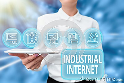 Text caption presenting Industrial Internet. Business showcase use of the internet of things in industrial sectors Lady Stock Photo