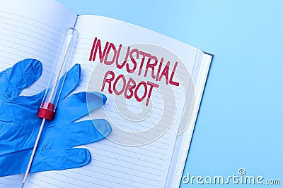 Text caption presenting Industrial Robot. Business overview robotic mechanism used in the fabrication of products Stock Photo