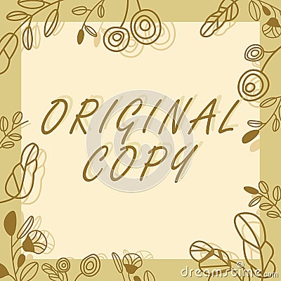 Text caption presenting Original Copy. Business overview Main Script Unprinted Branded Patented Master List Stock Photo