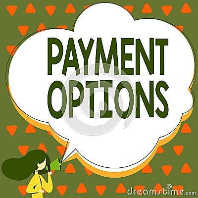 Conceptual display Payment Options. Word Written on The way of chosen to compensate the seller of a service Woman Stock Photo