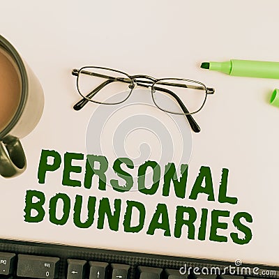 Text caption presenting Personal Boundaries. Business showcase something that indicates limit or extent in interaction Stock Photo