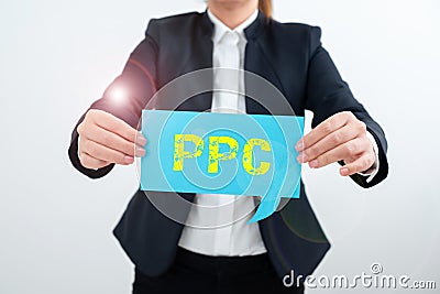 Text caption presenting Ppc. Business showcase payperclick way of using search engine advertising to generate clicks Stock Photo