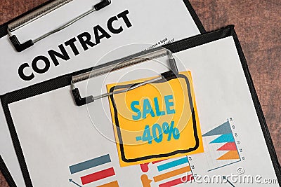 Hand writing sign Sale 40 Percent. Business idea A promo price of an item at 40 percent markdown New Contract Signing Stock Photo