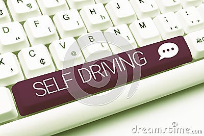 Text caption presenting Self Driving. Internet Concept Autonomous vehicle Ability to navigate without human input -48881 Stock Photo