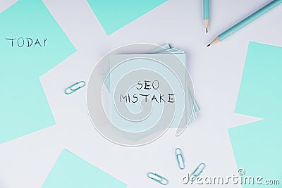 Text caption presenting Seo Mistake. Word for action or judgment that is misguided or wrong in search engine Stock Photo