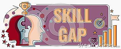 Text caption presenting Skill Gap. Business overview Refering to a person s is weakness or limitation of knowlege Two Stock Photo
