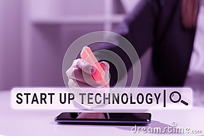 Text caption presenting Start Up Technology. Conceptual photo Young Technical Company initially Funded or Financed Stock Photo