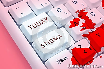 Text caption presenting Stigma. Concept meaning feeling of disapproval that most people in society have Stock Photo