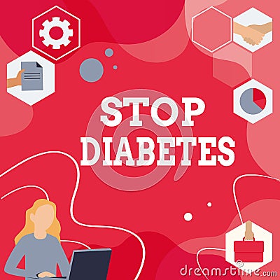 Text caption presenting Stop Diabetes. Business showcase Blood Sugar Level is higher than normal Inject Insulin Woman Stock Photo