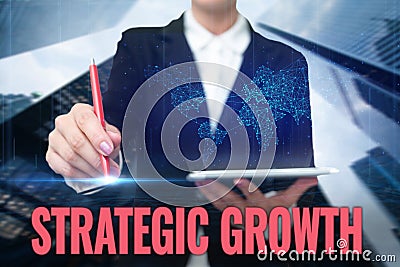 Text caption presenting Strategic Growth. Concept meaning create plan or schedule to increase stocks or improvement Lady Stock Photo