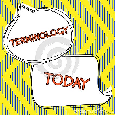 Text caption presenting Terminology. Word for Terms used with particular technical application in studies Stock Photo