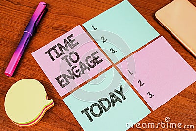 Text caption presenting Time To Engage. Business concept Right moment for get a compromise engagement with someone Blank Stock Photo