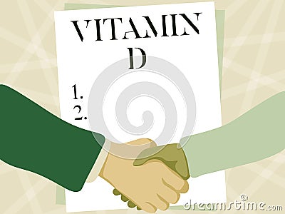 Text caption presenting Vitamin D. Conceptual photo Nutrient responsible for increasing intestinal absorption Two Men Stock Photo