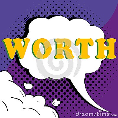 Text caption presenting Worth. Internet Concept equivalent in value to sum item specified sufficiently good important Stock Photo