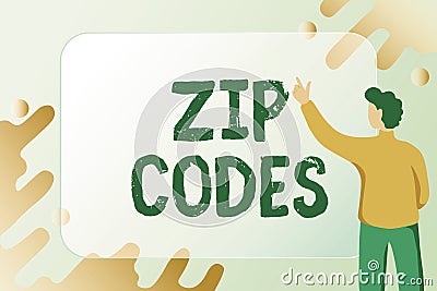 Text caption presenting Zip Codes. Business idea numbers added to a postal address to assist the sorting of mail Stock Photo