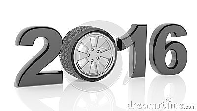 2016 text with car wheel rim Stock Photo