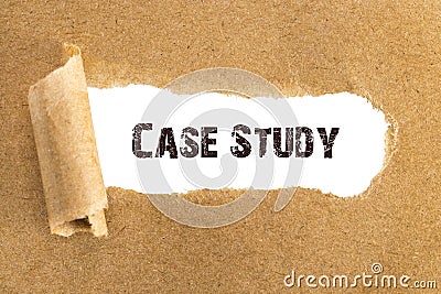 The text Case Study appearing behind torn brown paper Stock Photo