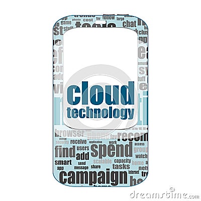 Text cloud technology. It concept . Detailed modern smartphone isolated on white Stock Photo