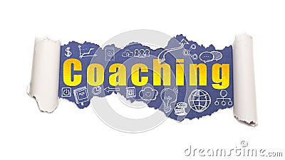 The text coaching behind torn white paper Stock Photo