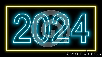 Glowing Blue Neon text 2024 with Alpha Matte Stock Photo