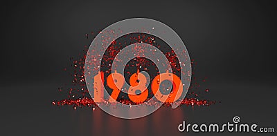 1980 text with confetti on dark grey background 3D rendering Stock Photo