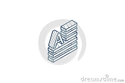 text content, block, newspaper article isometric icon. 3d line art technical drawing. Editable stroke vector Cartoon Illustration