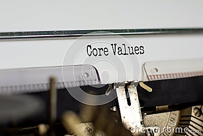 Text `core values` typed on retro typewriter. Business concept. Beautiful background. Copy space Stock Photo