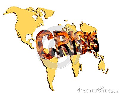 Text crisis on a world map background on a white background Stock Photo