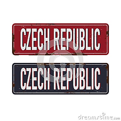 Text CZECH REPUBLIC distressed grunge rusty metal look. Vector Illustration