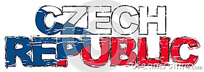 Text CZECH REPUBLIC with national flag under it, distressed grunge look Vector Illustration