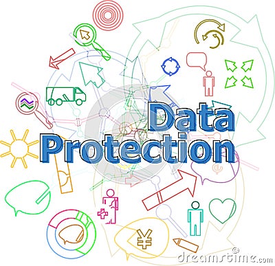 Text Data Protection. Security concept . Simple infographics thin line icons set Stock Photo