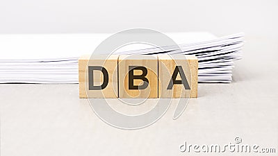 text DBA - Data Base Administrator made with wood building blocks, stock image Stock Photo