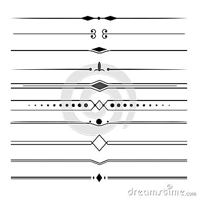 Text devider set, line minimal separators, elegant doodlle borders, decorative elements isolated on white background. Vector Illustration