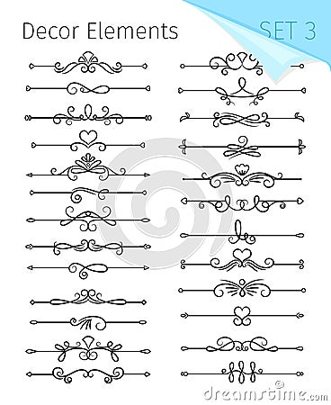 Text dividers. Vector typographic line divider set, retro book ornate bumpers, vintage text separators Vector Illustration