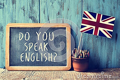 Text do you speak english? in a chalkboard, filtered Stock Photo