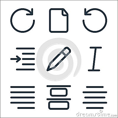 text editor line icons. linear set. quality vector line set such as center alignment, top alignment, right justification, italic, Vector Illustration