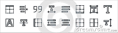 Text editor line icons. linear set. quality vector line set such as font, border, right indent, font, text, quote, align left, Vector Illustration