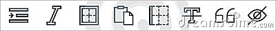text editor line icons. linear set. quality vector line set such as hidden, quote, clear format, border, paste, border, italics Vector Illustration